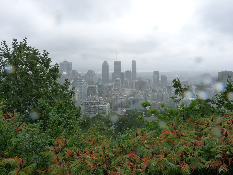 Auf dem Mont Royal mit Blick auf die Skyline von Montreal im Regen von Antje Baumann