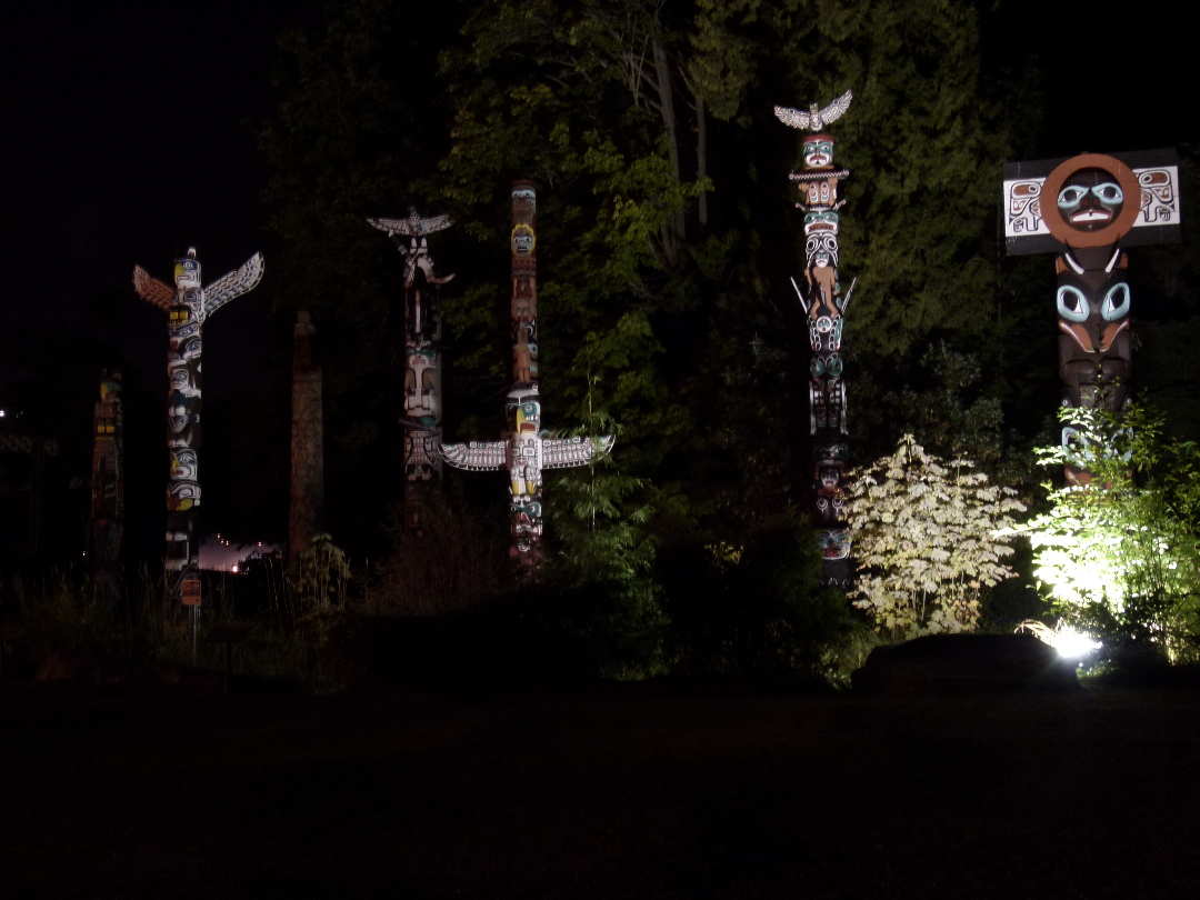 Totempfhle vom Stanley Park in der Nacht von Antje Baumann